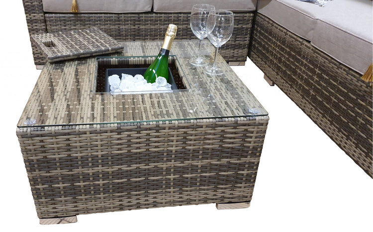 Georgia Brown Rattan Corner Sofa with Ice Bucket Glass Coffee Table | Signature Weave
