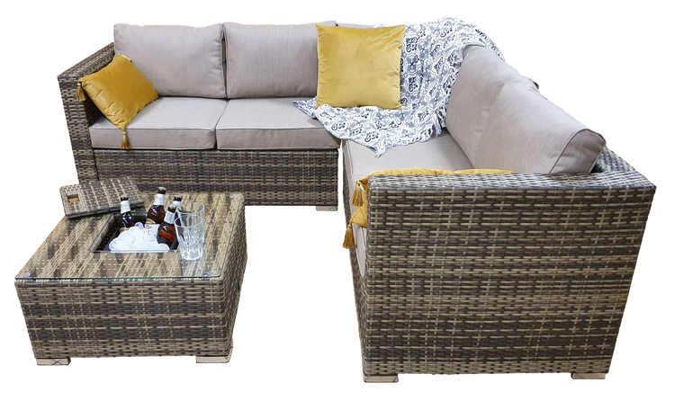 Georgia Brown Rattan Corner Sofa with Ice Bucket Glass Coffee Table | Signature Weave