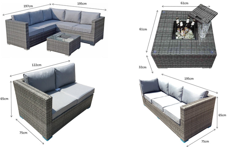 Georgia Brown Rattan Corner Sofa with Ice Bucket Glass Coffee Table | Signature Weave