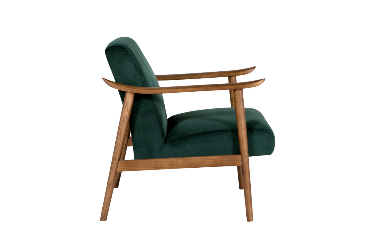 Heath Velvet Accent Chair on Solid Wood Base, Green or Grey