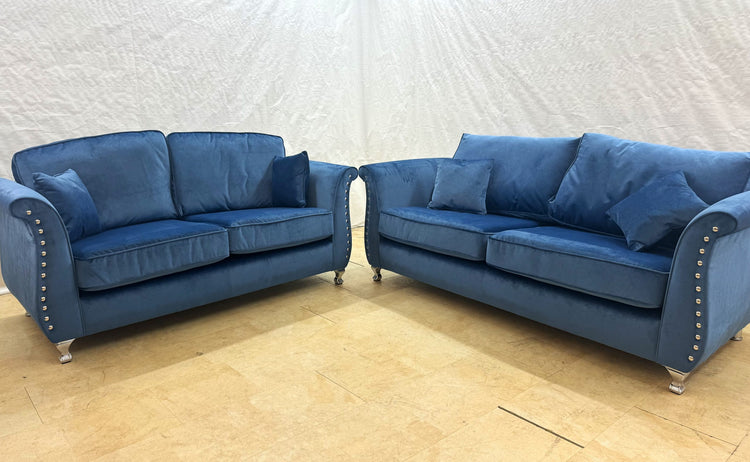 Spark Ex-Display Blue Fabric 3 + 2 Seater Sofas | EXSPA