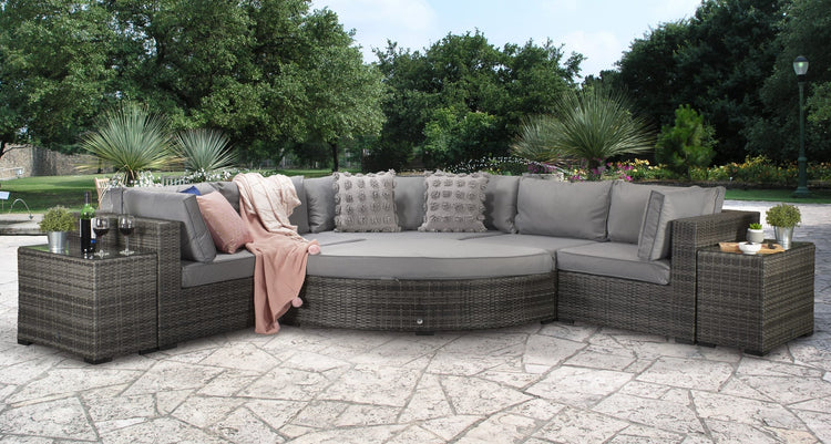 Jessica Grey Rattan Modular Garden Corner Sofa with End Tables & Footstool | Signature Weave