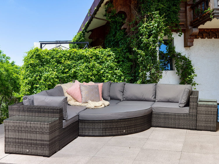 Jessica Grey Rattan Modular Garden Corner Sofa with End Tables & Footstool | Signature Weave