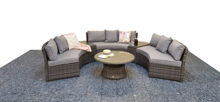 Juliet Half Moon Grey Rattan Sofa Dining Set with Middle Tables | Signature Weave