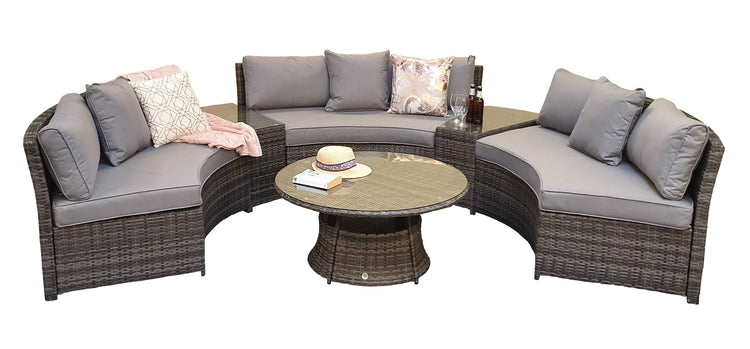 Juliet Half Moon Grey Rattan Sofa Dining Set with Middle Tables | Signature Weave