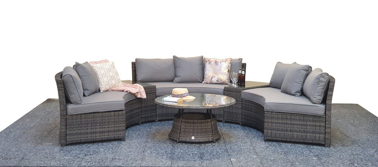 Juliet Half Moon Grey Rattan Sofa Dining Set with Middle Tables | Signature Weave