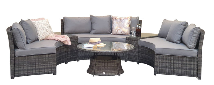 Juliet Half Moon Grey Rattan Sofa Dining Set with Middle Tables | Signature Weave