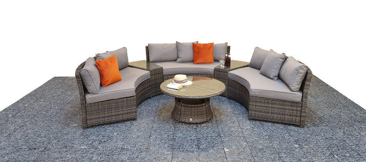 Juliet Half Moon Grey Rattan Sofa Dining Set with Middle Tables | Signature Weave