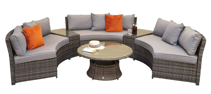 Juliet Half Moon Grey Rattan Sofa Dining Set with Middle Tables | Signature Weave
