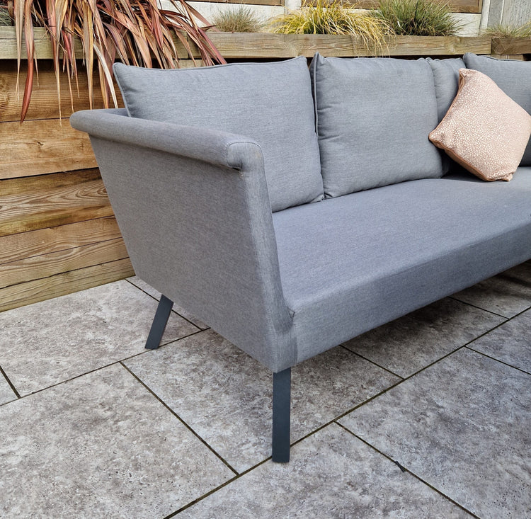 Luna 9 Seater Grey Outdoor Fabric L-Shaped Garden Corner Sofa with Glass Surround Fire Pit | Signature Weave