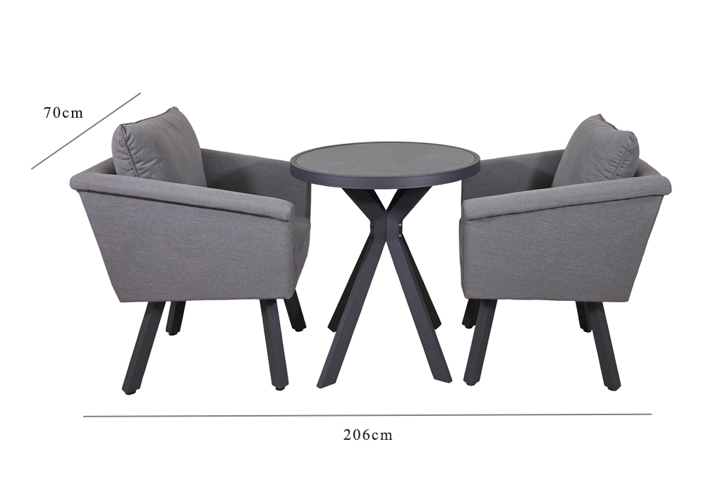 Luna Grey Outdoor Fabric Garden Bistro Set with 70cm Round Table