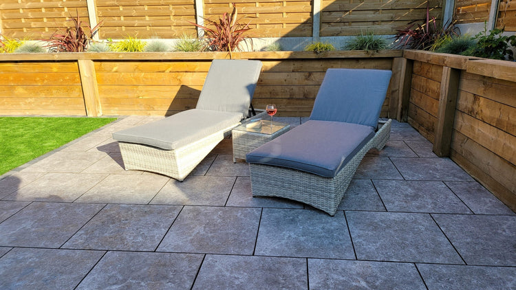 Meghan Rattan Garden Sun Lounger Pair with High Back & Drinks Table | Signature Weave