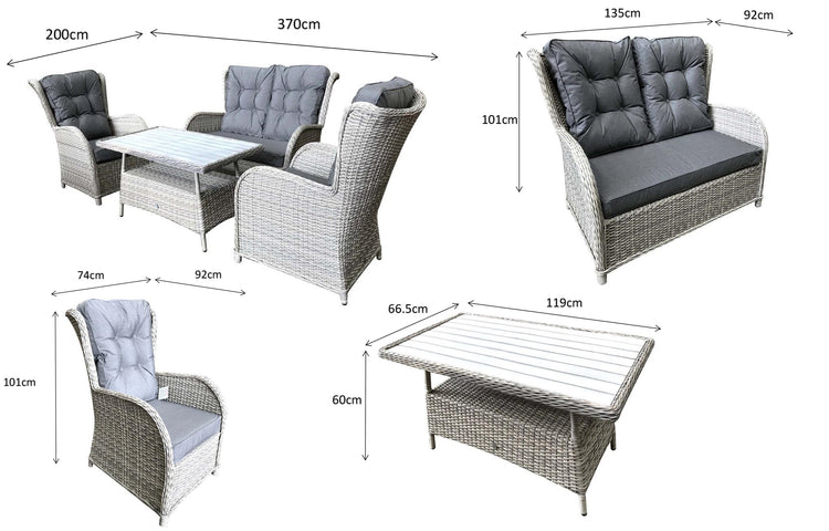 Meghan 4 Seater Grey Rattan Garden Sofa Set with Aluminium Supper Table | Signature Weave