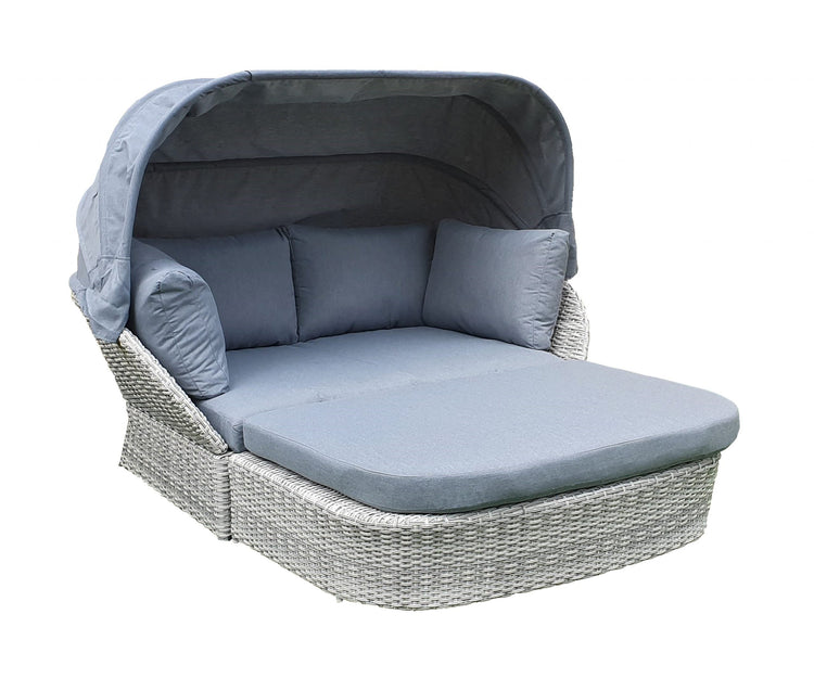 Meghan Rattan Garden Daybed Sofa with Extendable Canopy & Footstool | Signature Weave