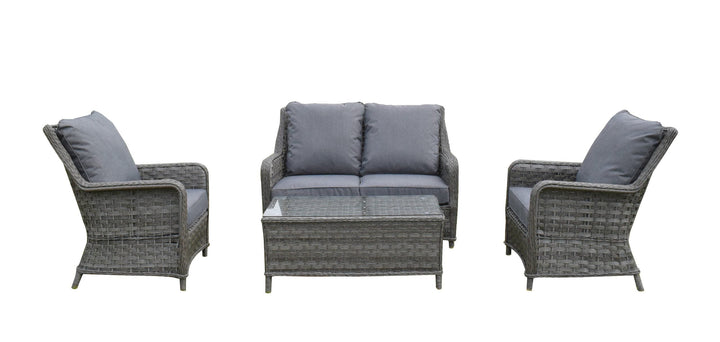 Mia 4 Seater Rattan Garden Sofa Set with Glass Coffee Table & 2 Tuck-Under Footstools | Signature Weave