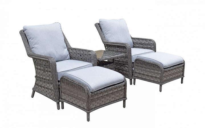 Mia Grey Rattan Reclining Lounge Set with 2 Armchairs, 2 Footstools & Side Table | Signature Weave