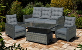 Molly Grey Rattan 3 Seater + 2 Chairs + Coffee Table by Homeflair