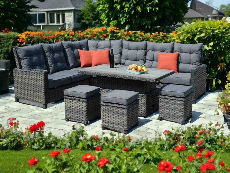 NEW Molly Rattan Grey Large Corner with Rising Table by Homeflair