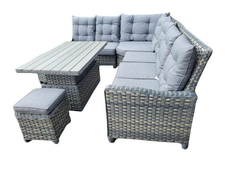 NEW Molly Rattan Grey Large Corner with Rising Table by Homeflair