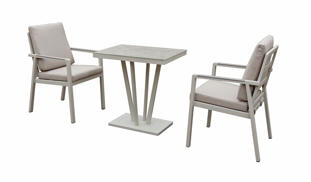 Neptune Beige Aluminium Garden Bistro Set with 2 Chairs & Compact Table