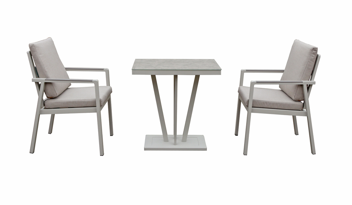 Neptune Beige Aluminium Garden Bistro Set with 2 Chairs & Compact Table
