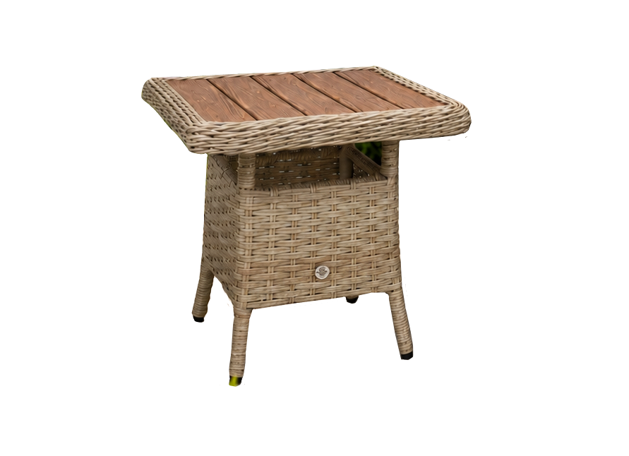 Northwood Pale Beige Rattan Garden Side Table with Polywood Top