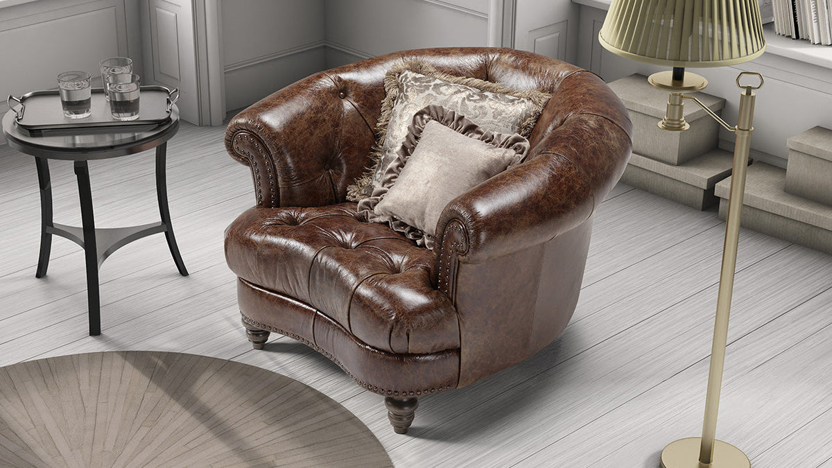Archetype Classic Italian Leather Sofa with Crystal Button Option