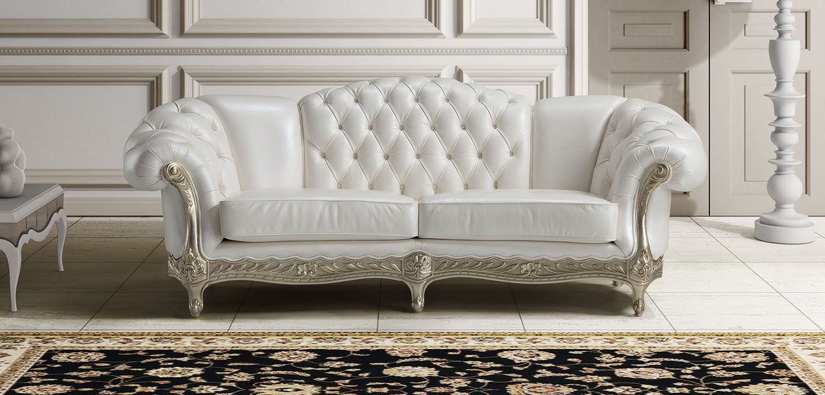 Botticelli Leather Sofa Collection with Gold or Silver Leaf Wood