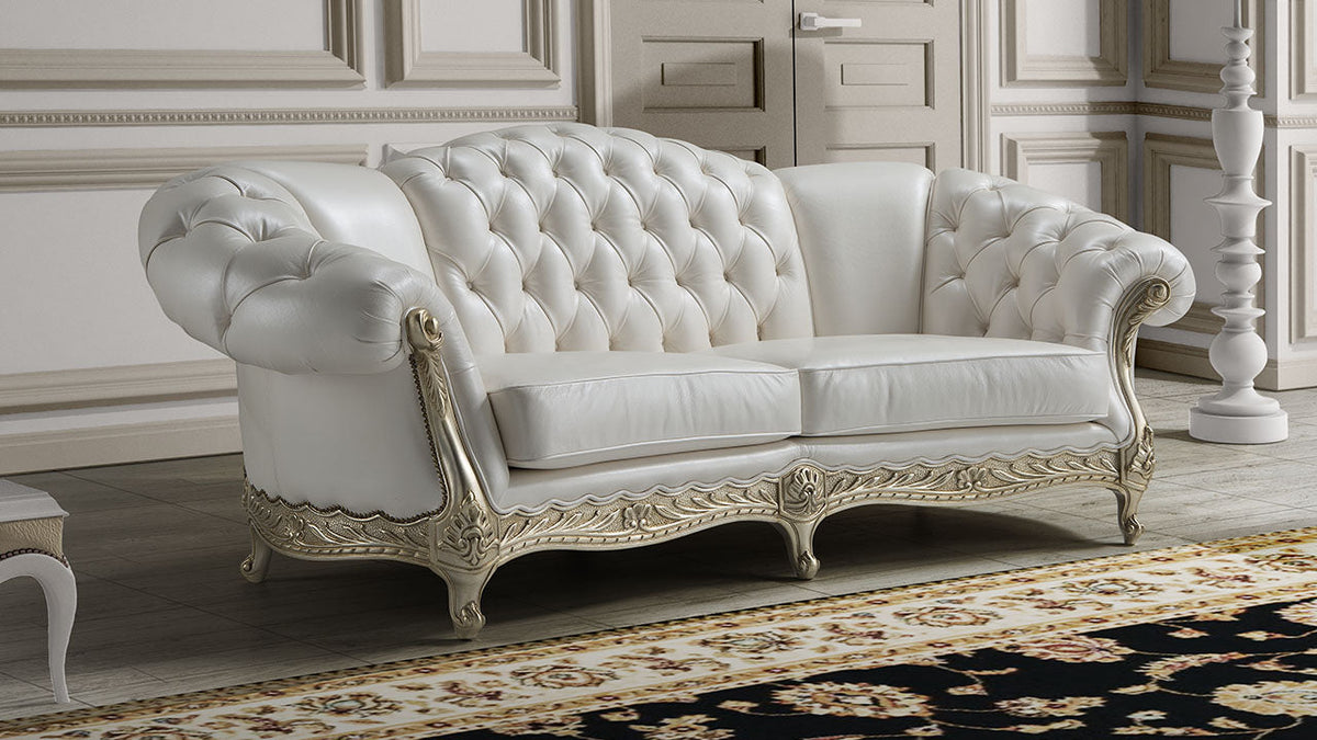 Botticelli Leather Sofa Collection with Gold or Silver Leaf Wood