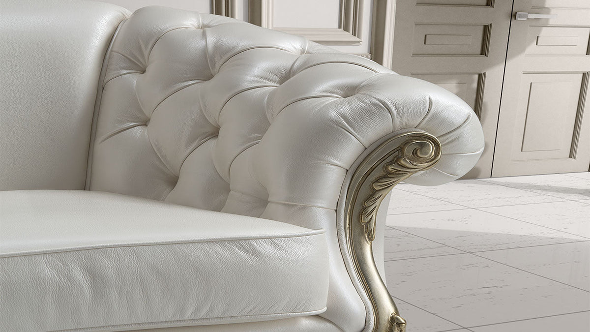 Botticelli Leather Sofa Collection with Gold or Silver Leaf Wood