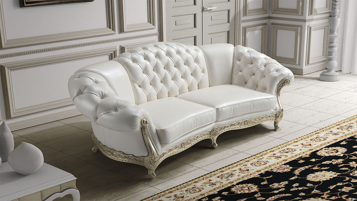 Botticelli Leather Sofa Collection with Gold or Silver Leaf Wood