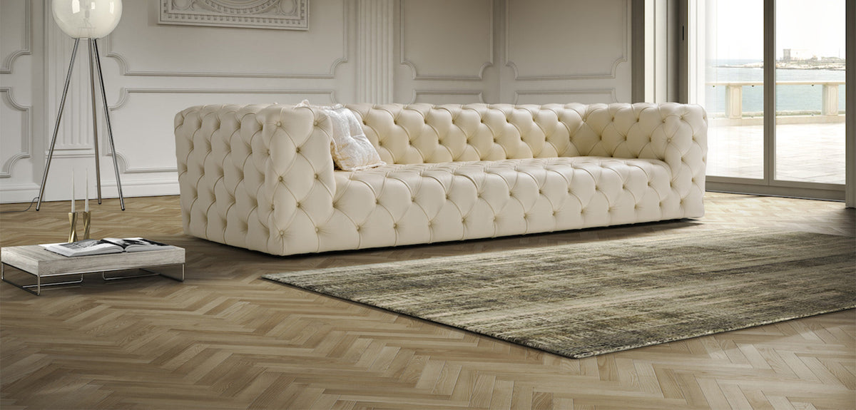 Catherine Low Back Leather Sofa Collection with Crystal Button Option
