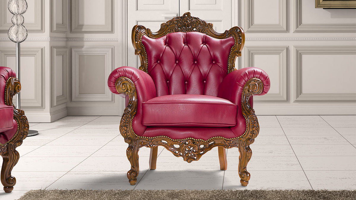 Doris Classic Italian Leather Sofa with Gold or Silver Leaf Wood