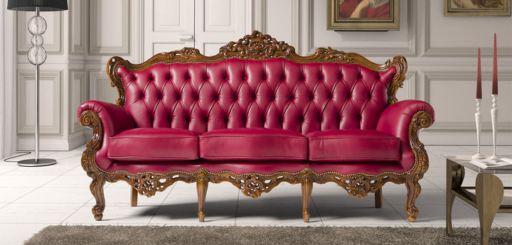 Doris Classic Italian Leather Sofa with Gold or Silver Leaf Wood | Newtrend Concepts Italia