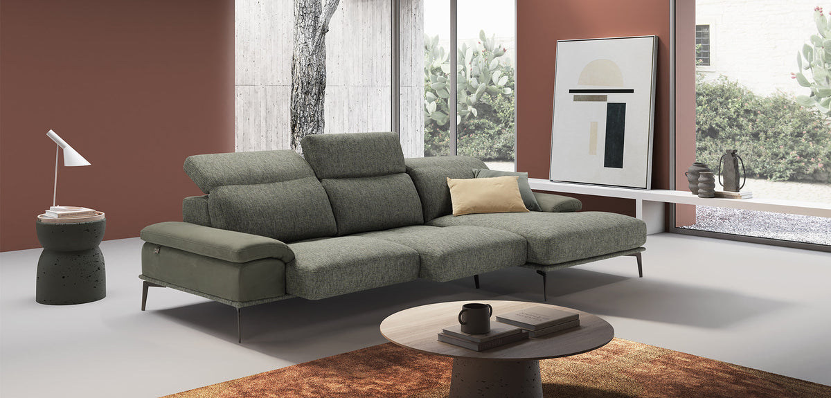 Eagle Italian Leather Sofa with Sliding Seats & Chaise Tray