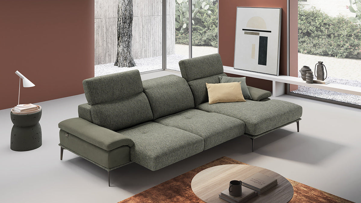 Eagle Italian Leather Sofa with Sliding Seats & Chaise Tray