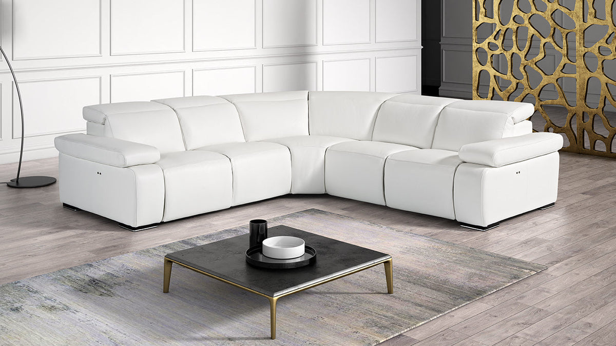 Hyding Modular Italian Leather Sofa with Ratchet Headrests & Recliner Option