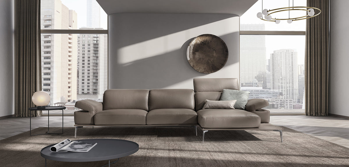 Oblige Italian Leather Sofa with Sliding Seats & Adjustable Headrests