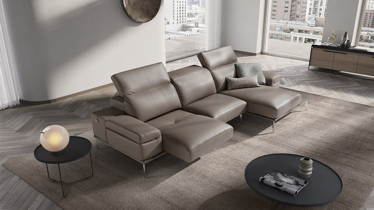 Oblige Italian Leather Sofa with Sliding Seats & Adjustable Headrests
