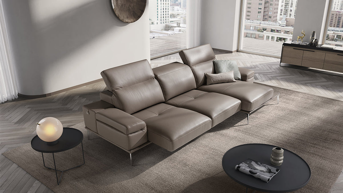 Oblige Italian Leather Sofa with Sliding Seats & Adjustable Headrests