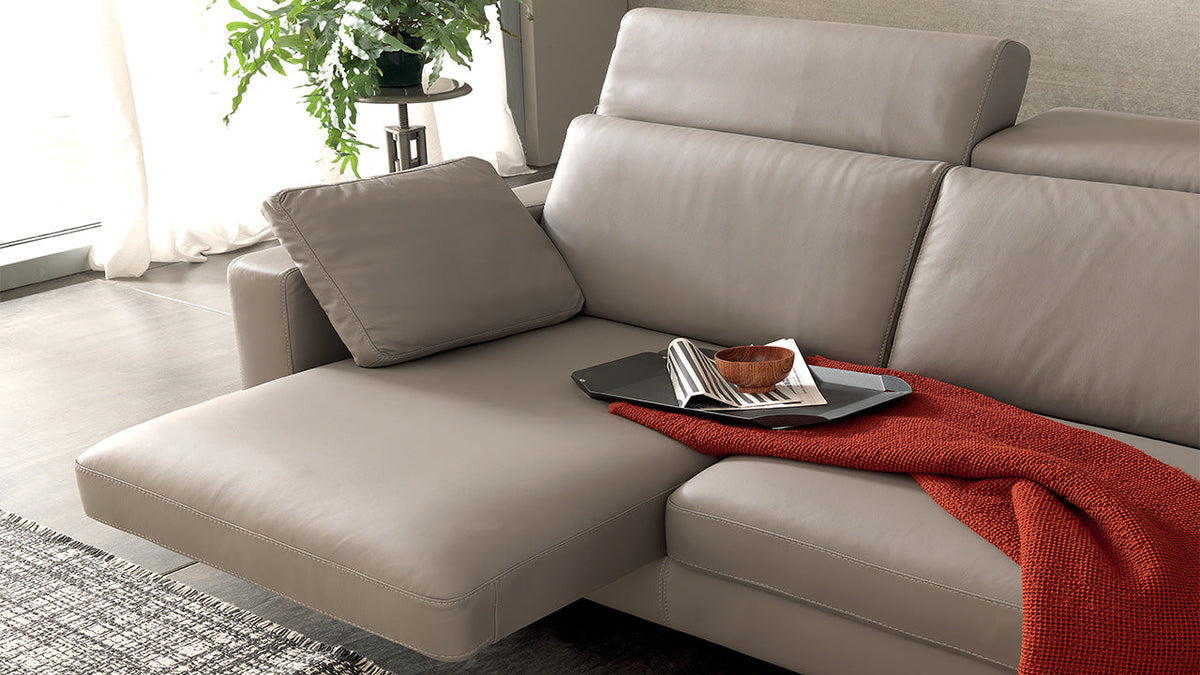 Pegaso Modular Italian Leather Sofa with Sliding Seats & Round Peninsula