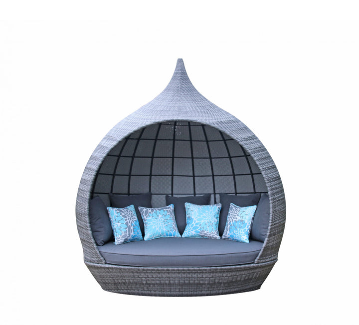 Pearl Mixed Grey Rattan Teardrop Garden Daybed with Scatter Cushions | Signature Weave