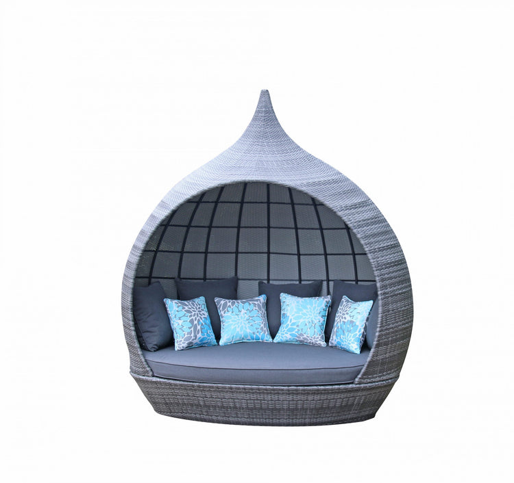 Pearl Mixed Grey Rattan Teardrop Garden Daybed with Scatter Cushions | Signature Weave