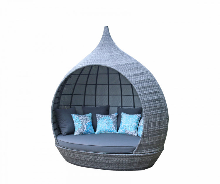 Pearl Mixed Grey Rattan Teardrop Garden Daybed with Scatter Cushions | Signature Weave