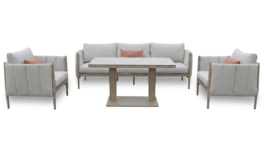 Pumpkin 5 Seater Beige Outdoor Fabric Garden Sofa Set with Lift & Rise Table