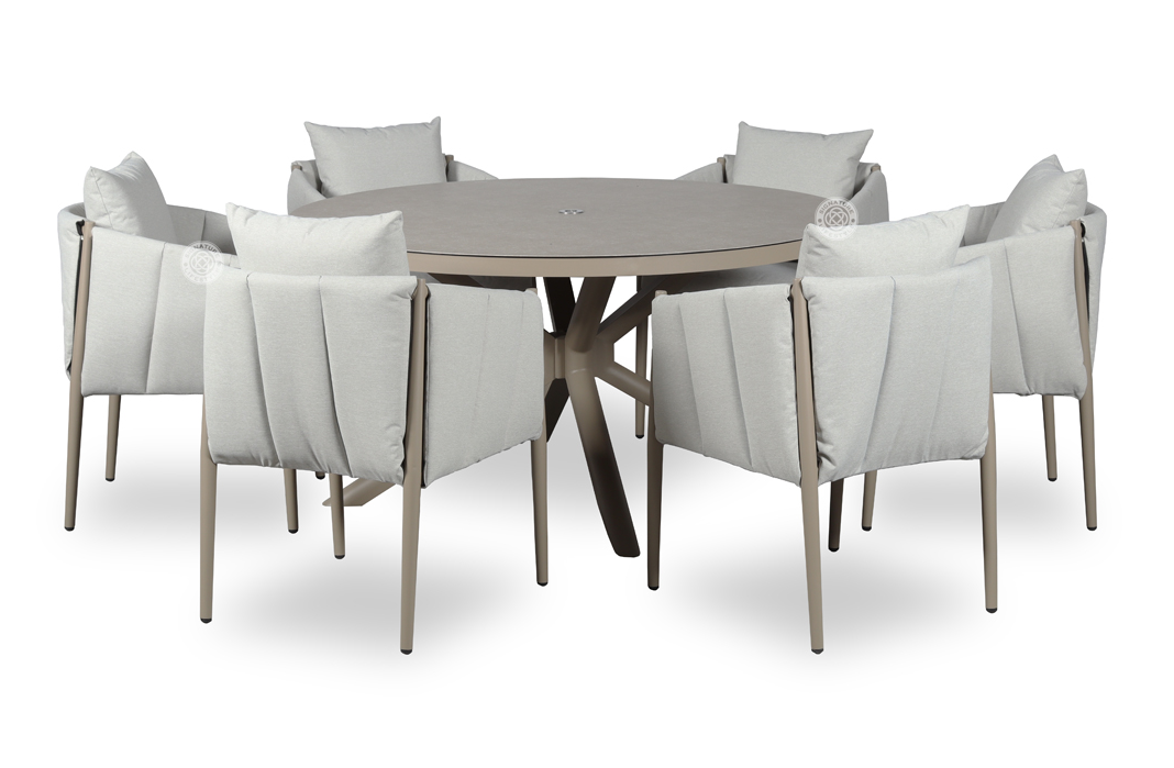 Pumpkin 6 Seater Outdoor Fabric Round Garden Dining Set with 140cm Table