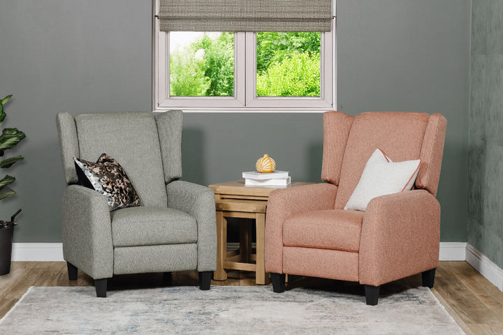 Archie Pastel Fabric Pushback Recliner Chair with Water-Repellent Fabric | VIDA Living