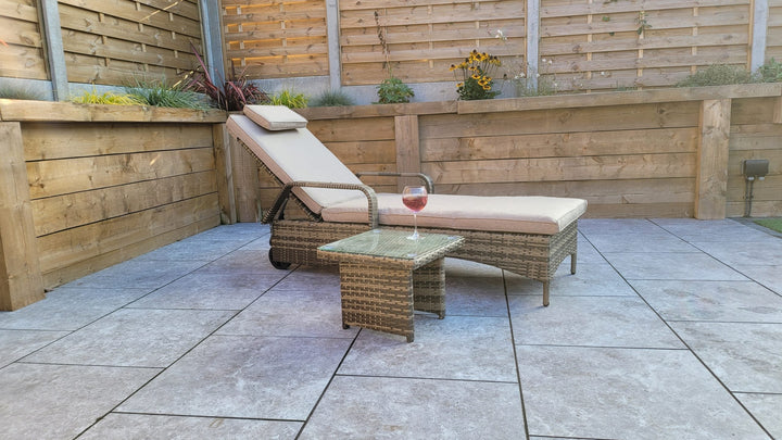 Savannah Single Rattan Garden Sun Lounger with Drinks Table, 197cm | Signature Weave