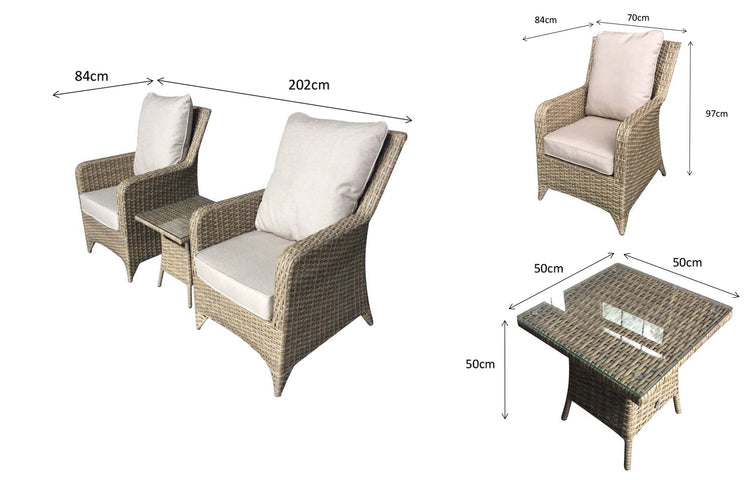 Signature Weave - Rattan Beige High Back 3 Piece Lounge Set in Natural | Sarah | Sara0045