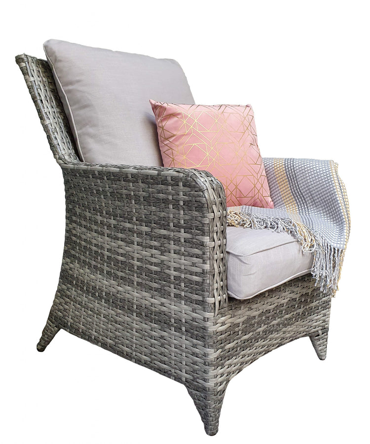 Sarah Grey Rattan High Back 2 Armchair Lounge Set with Tea Table | Signature Weave
